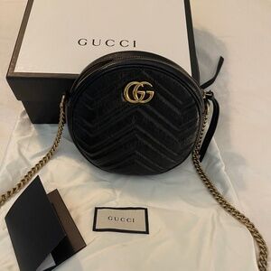 Gucci Mini GG Marmont Round Shoulder Bag in Black